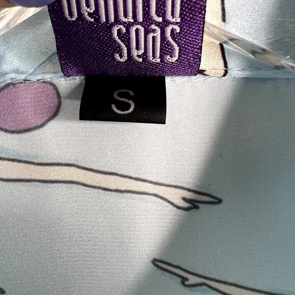 Bendita Seas Satin Long Sleeve Button Down Top Swimming Women Novelty SMALL - Picture 3 of 6